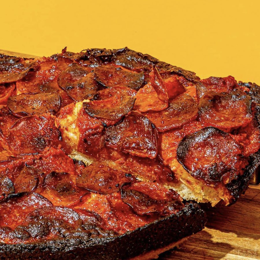 Deep dish pizza at Pequod's Pizza