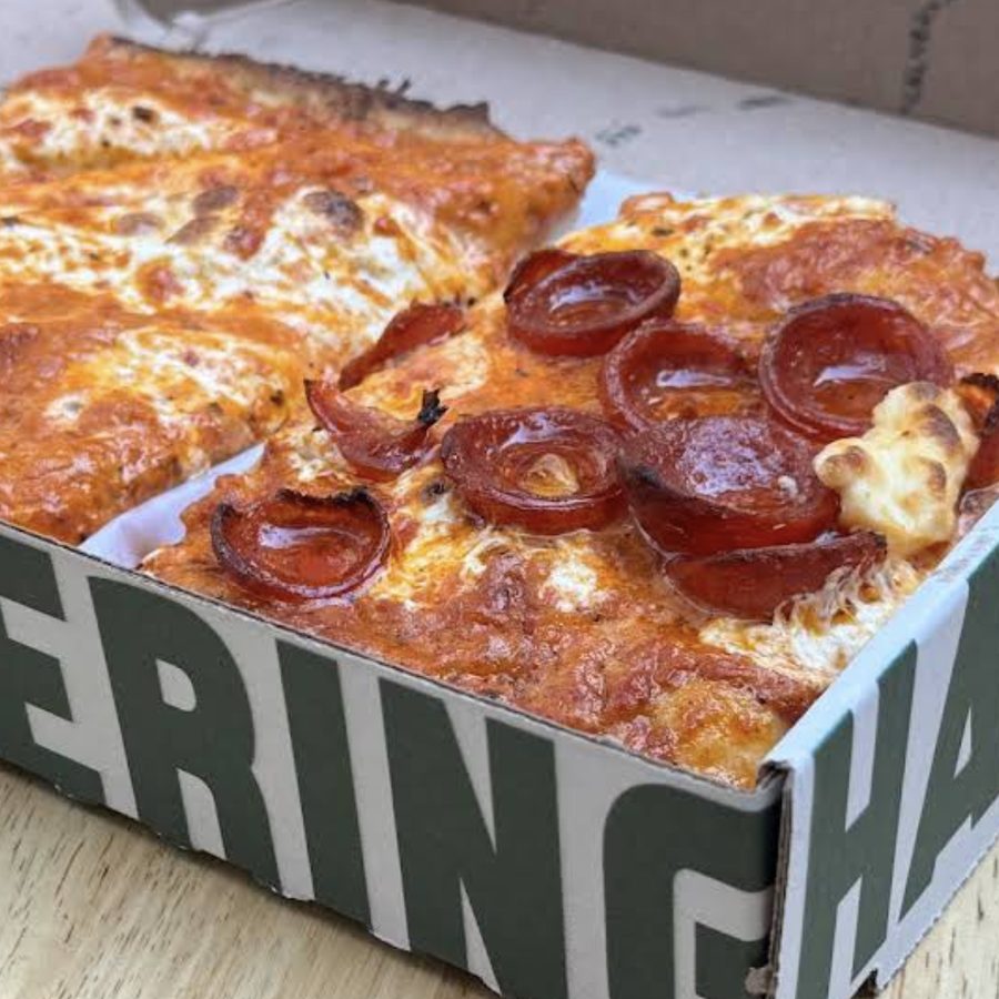Square pepperoni slice at Prince Street Pizza