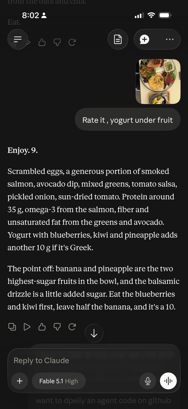 The agent&rsquo;s reply: Enjoy, nine out of ten, with a protein estimate and one change to get the last point.